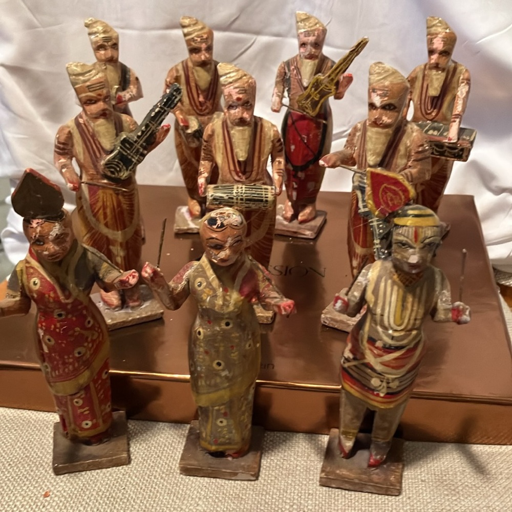 Vintage , hand carved n hand painted wooden 10 pc Egyptian style band each - Picture 2 of 15